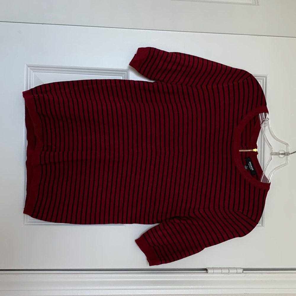 Lightly worn red and black striped Premise Studio shirt. Size small.